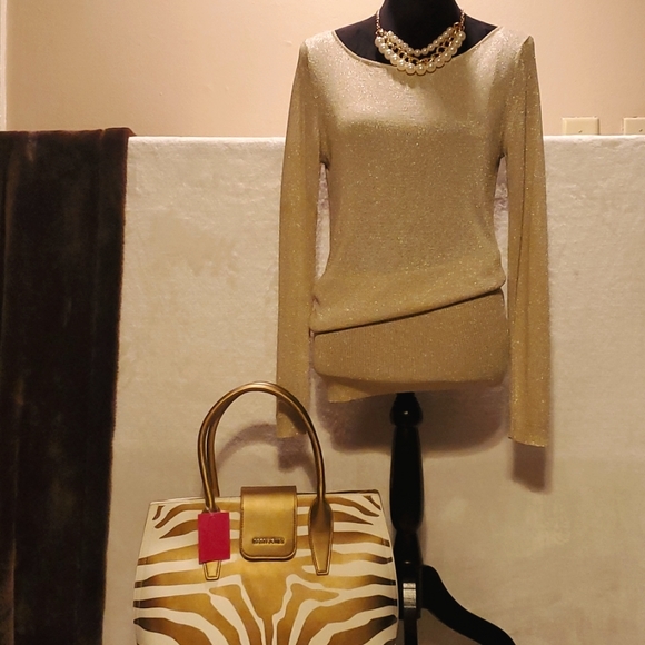 The Limited Metallic Gold Blouse Sz M ~ Tie Back or Reverse ~Sexy and Sh… - Picture 1 of 7